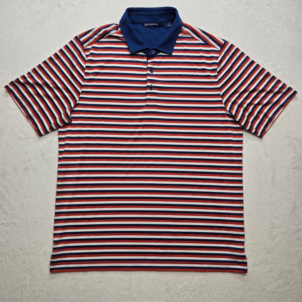 Cutter & Buck Polo Shirt Striped Golf Performance Red Blue Men L